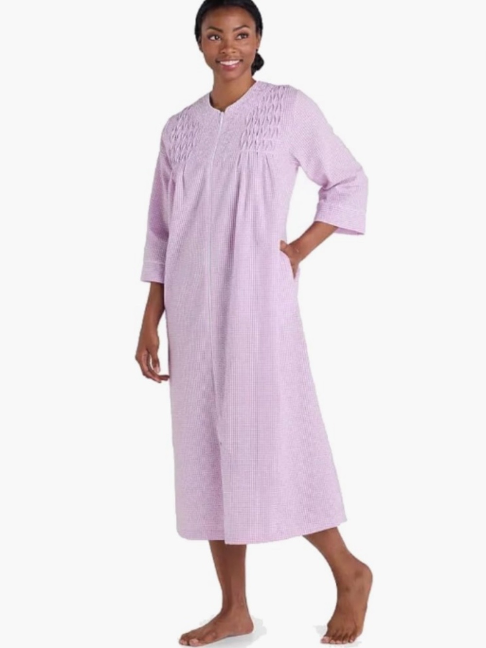 Miss Elaine Women's Seersucker LongSleeve Long Cotton Blend Robe Size L 12021